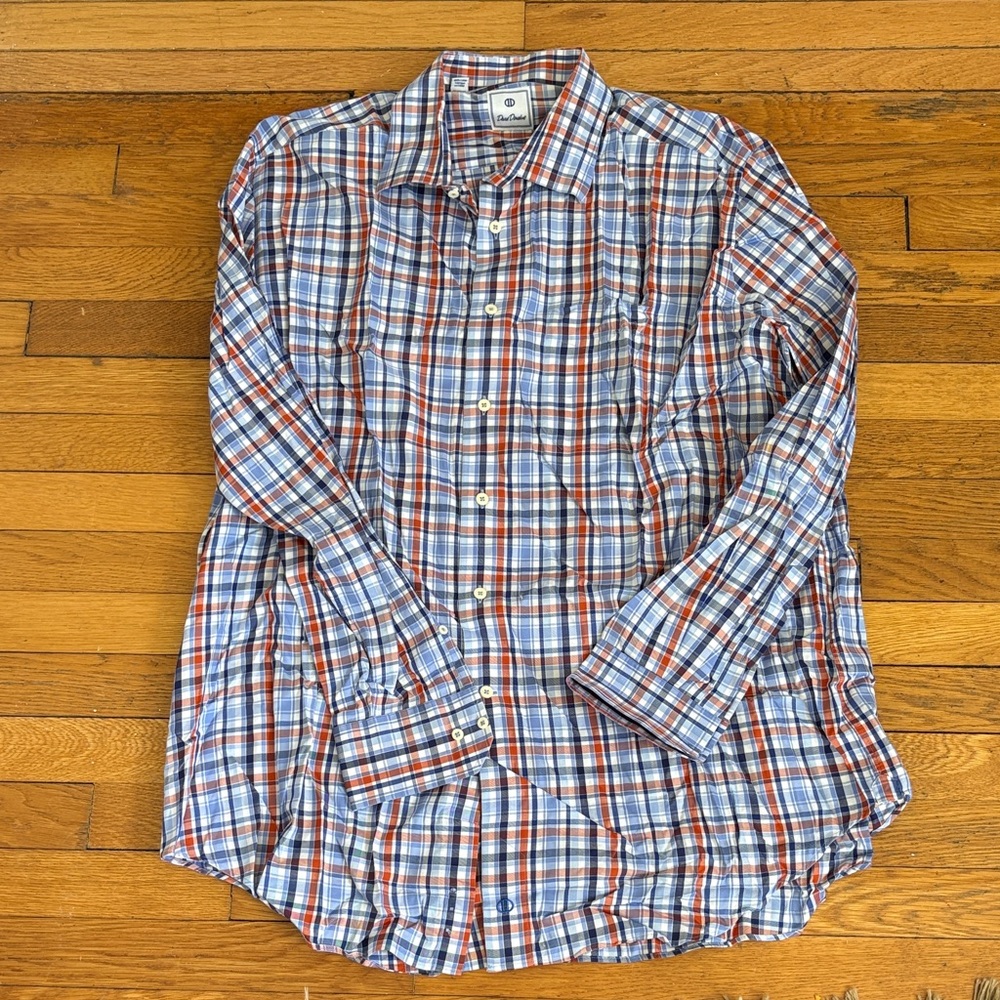 David Donahue Blue and Orange Plaid Button-Down Shirt